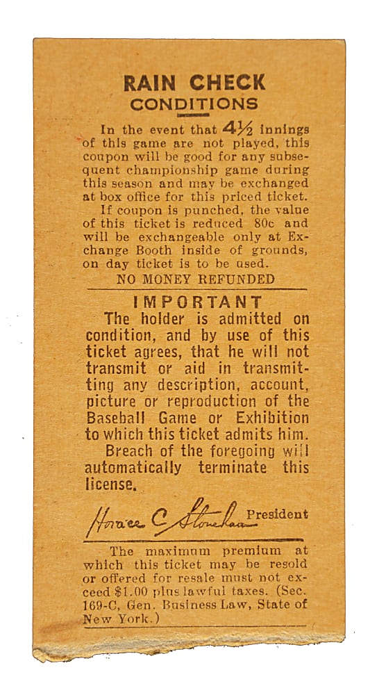 September 2, 1956 New York Giants (vs. Brooklyn Dodgers) Ticket Stub - Jackie Robinson Career Home Run #136 (Second To Last)