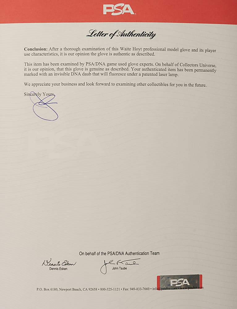 Circa 1928-1930 Waite Hoyt Signed Game-Used Glove - PSA/DNA