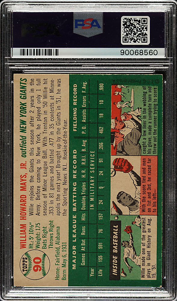 1954 Topps #90 Willie Mays PSA NM 7