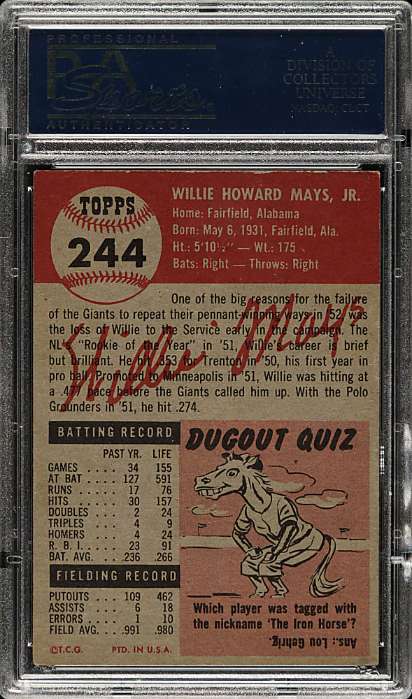 1953 Topps #244 Willie Mays PSA EX-MT 6