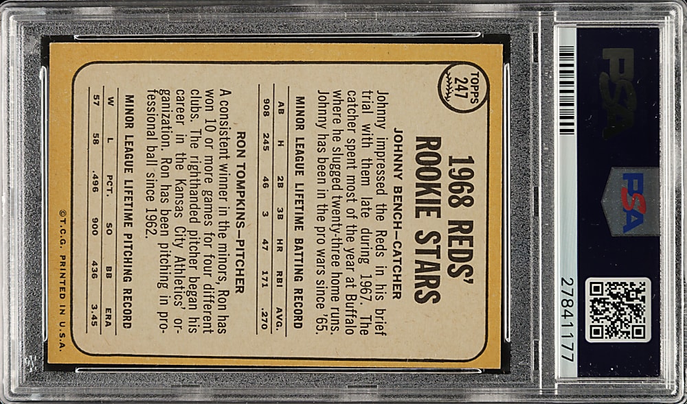 1968 Topps #247 Johnny Bench Rookie PSA MINT 9