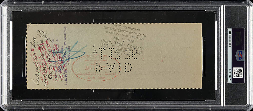 1936 Babe Ruth Signed Check PSA/DNA NM-MT 8