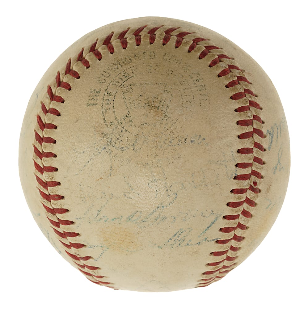 Circa 1950s New York Yankees Old Timers Day Multi-Signed Baseball with Baker, DiMaggio, Dickey, Gomez, and Bengough - JSA