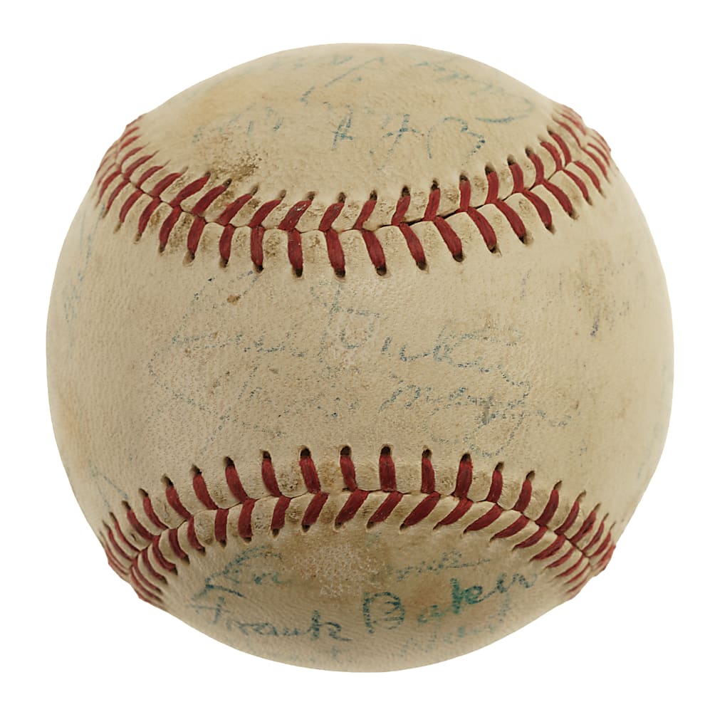 Circa 1950s New York Yankees Old Timers Day Multi-Signed Baseball with Baker, DiMaggio, Dickey, Gomez, and Bengough - JSA