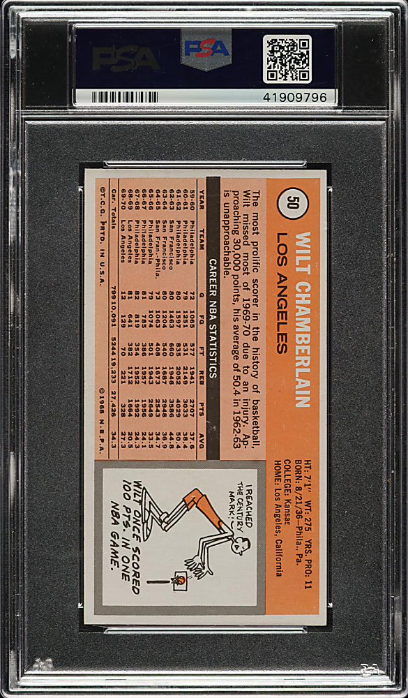 1970-1971 Topps Basketball #50 Wilt Chamberlain PSA NM-MT 8