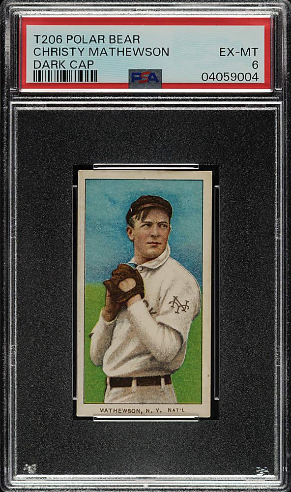 1909-1911 T206 White Border Christy Mathewson Dark Cap PSA EX-MT 6 - Polar Bear Back - 1 of 2 - Highest Graded!