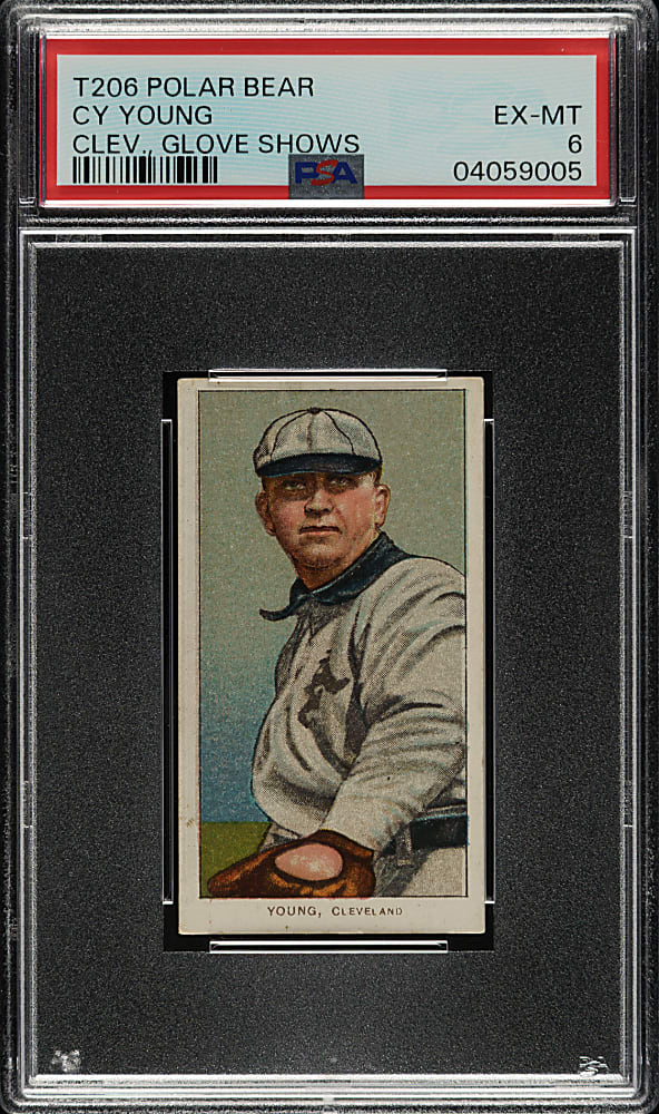 1909-1911 T206 White Border Cy Young Glove Shows PSA EX-MT 6 - Polar Bear Back - 1 of 2 - Highest Graded!