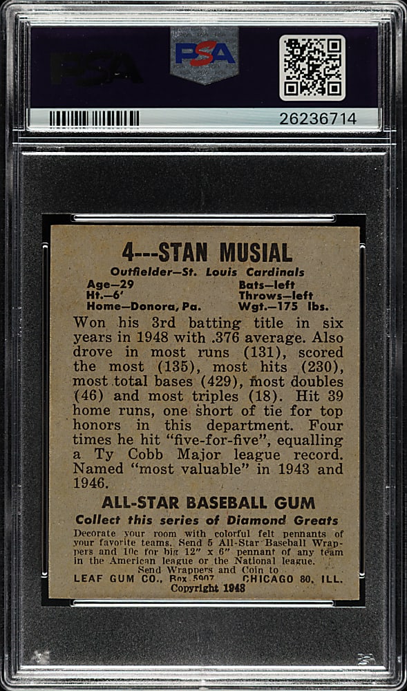 1948-1949 Leaf #4 Stan Musial Rookie PSA NM 7