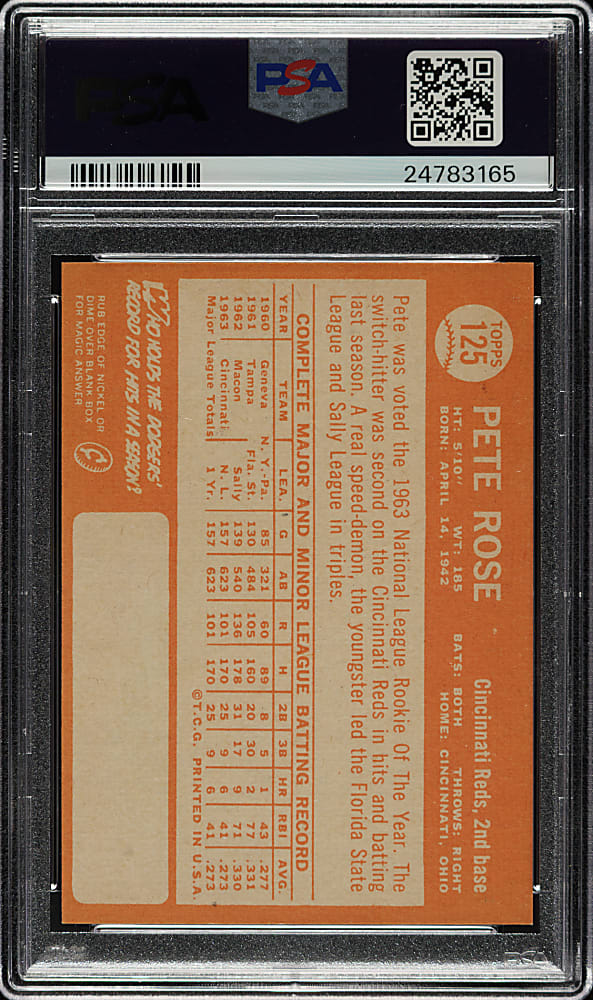1964 Topps #125 Pete Rose PSA MINT 9 - Highest Graded!