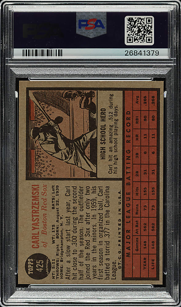 1962 Topps #425 Carl Yastrzemski PSA NM-MT+ 8.5