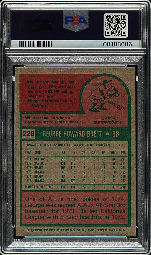 1975 Topps #228 George Brett Rookie PSA MINT 9