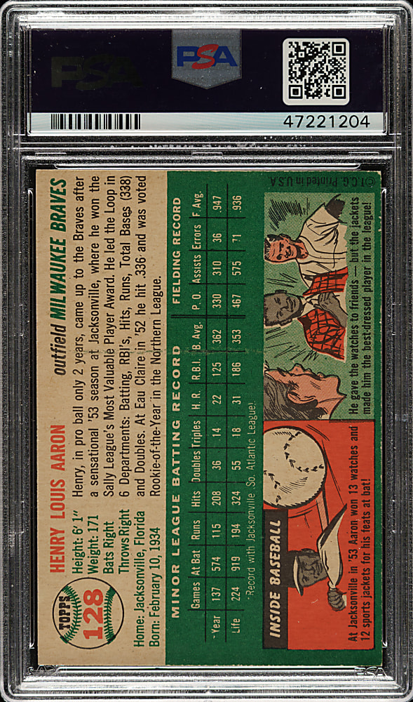 1954 Topps #128 Hank Aaron Rookie PSA NM 7
