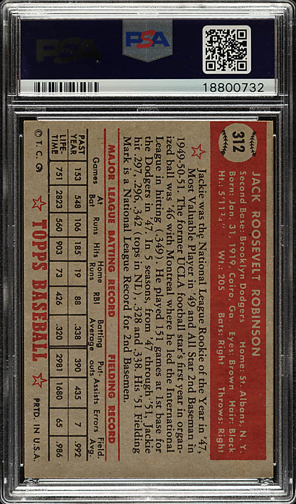 1952 Topps #312 Jackie Robinson High Number PSA EX-MT 6