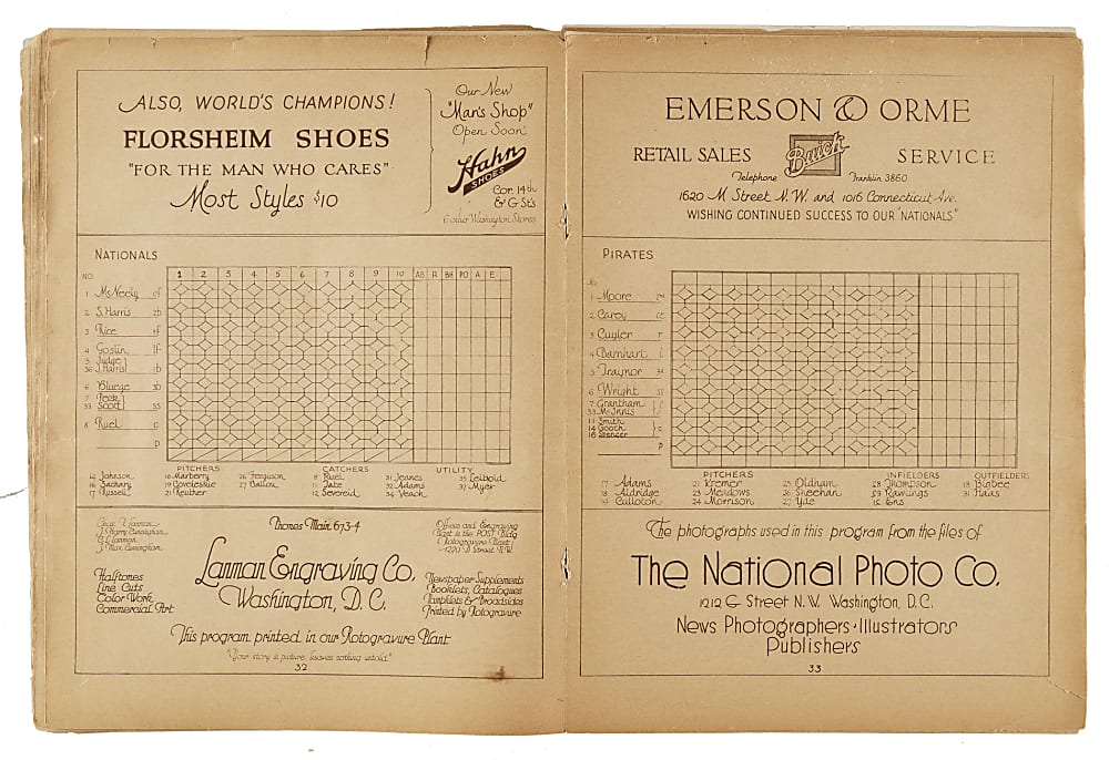 1925 Washington Senators (vs. Pittsburgh Pirates) World Series Program