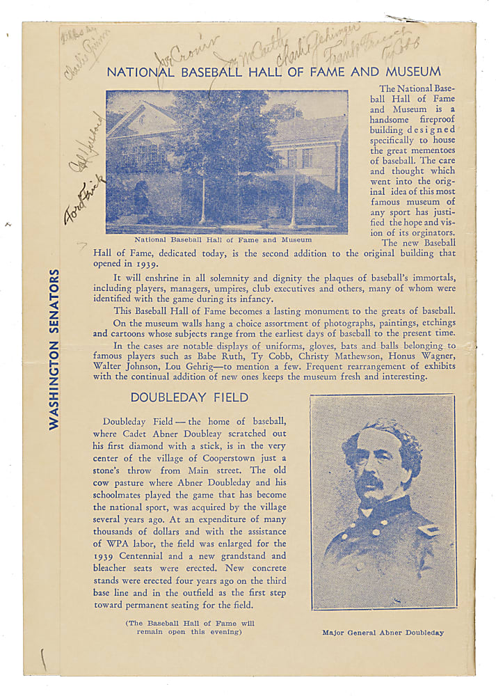 1958 Cooperstown Scorecard Signed by Ty Cobb and Frank "Home Run" Baker - JSA