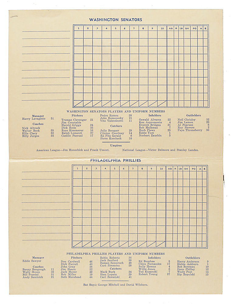 1958 Cooperstown Scorecard Signed by Ty Cobb and Frank "Home Run" Baker - JSA