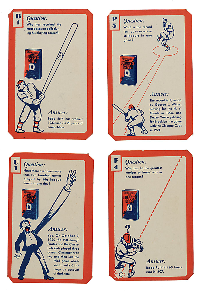1934 Quaker Oats "Ask Me" Baseball Trivia Complete Set (26)