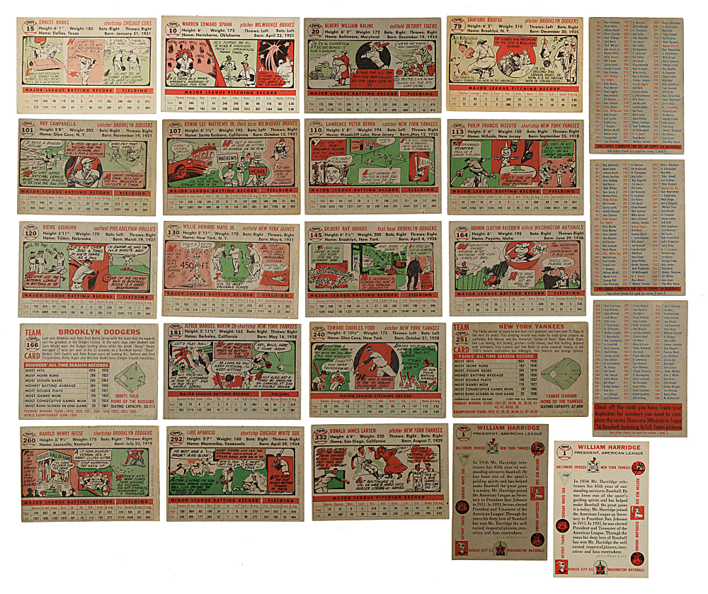 1956 Topps Complete Set (340) Plus Two Checklists