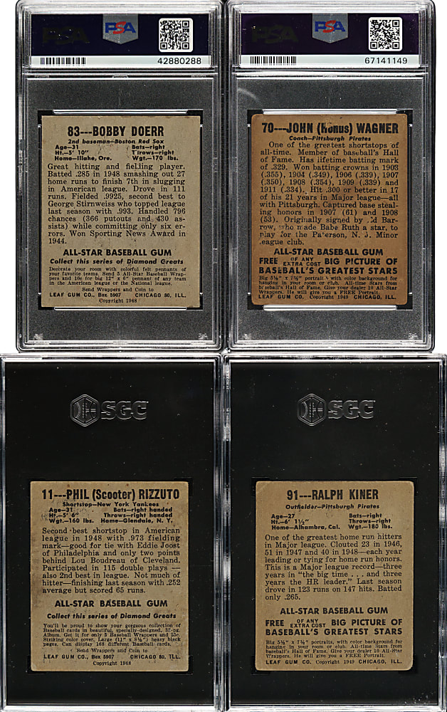 1948-1949 Leaf SGC- and PSA-Graded Near-Complete Standard Set (41/49) Including Mize, Wagner, Doerr, and Kiner