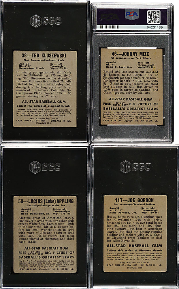 1948-1949 Leaf SGC- and PSA-Graded Near-Complete Standard Set (41/49) Including Mize, Wagner, Doerr, and Kiner