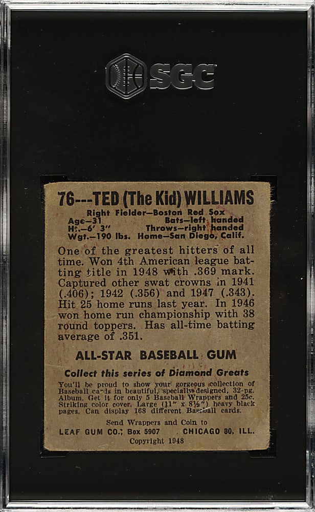 1948-1949 Leaf #76 Ted Williams SGC FAIR 1.5