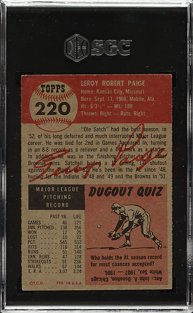 1953 Topps #220 Satchel Paige SGC VG/EX 4