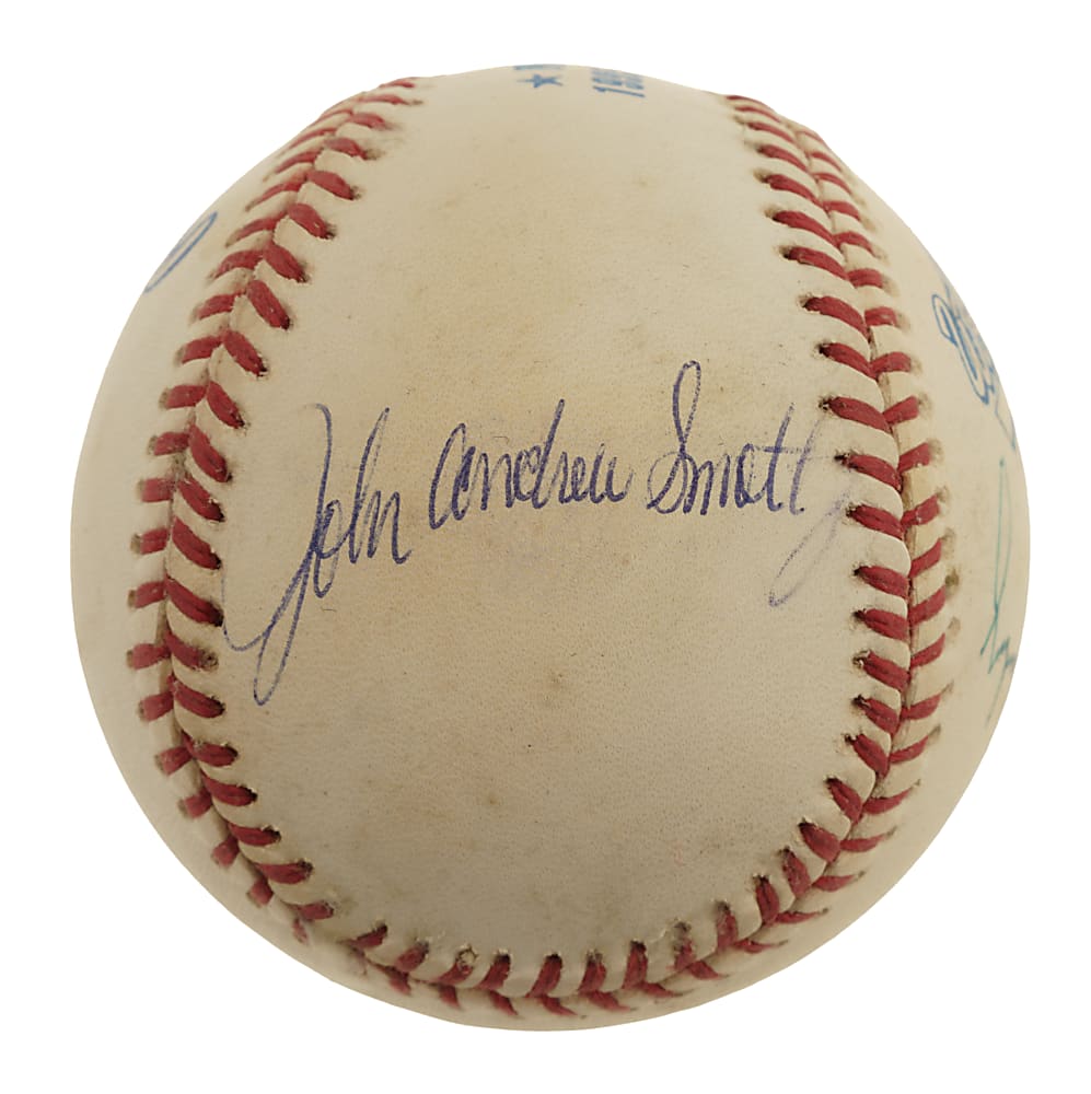 Tom Glavine, Greg Maddux, and John Smoltz Full-Name Multi-Signed 1995 World Series Baseball - JSA