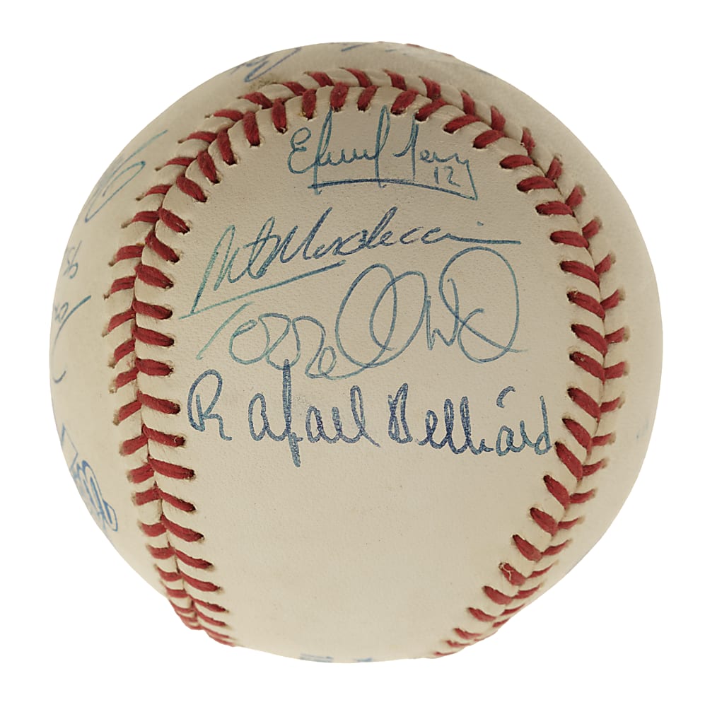 1995 Atlanta Braves World Champions Multi-Signed Baseball with Bobby Cox, Tom Glavine, and John Smoltz