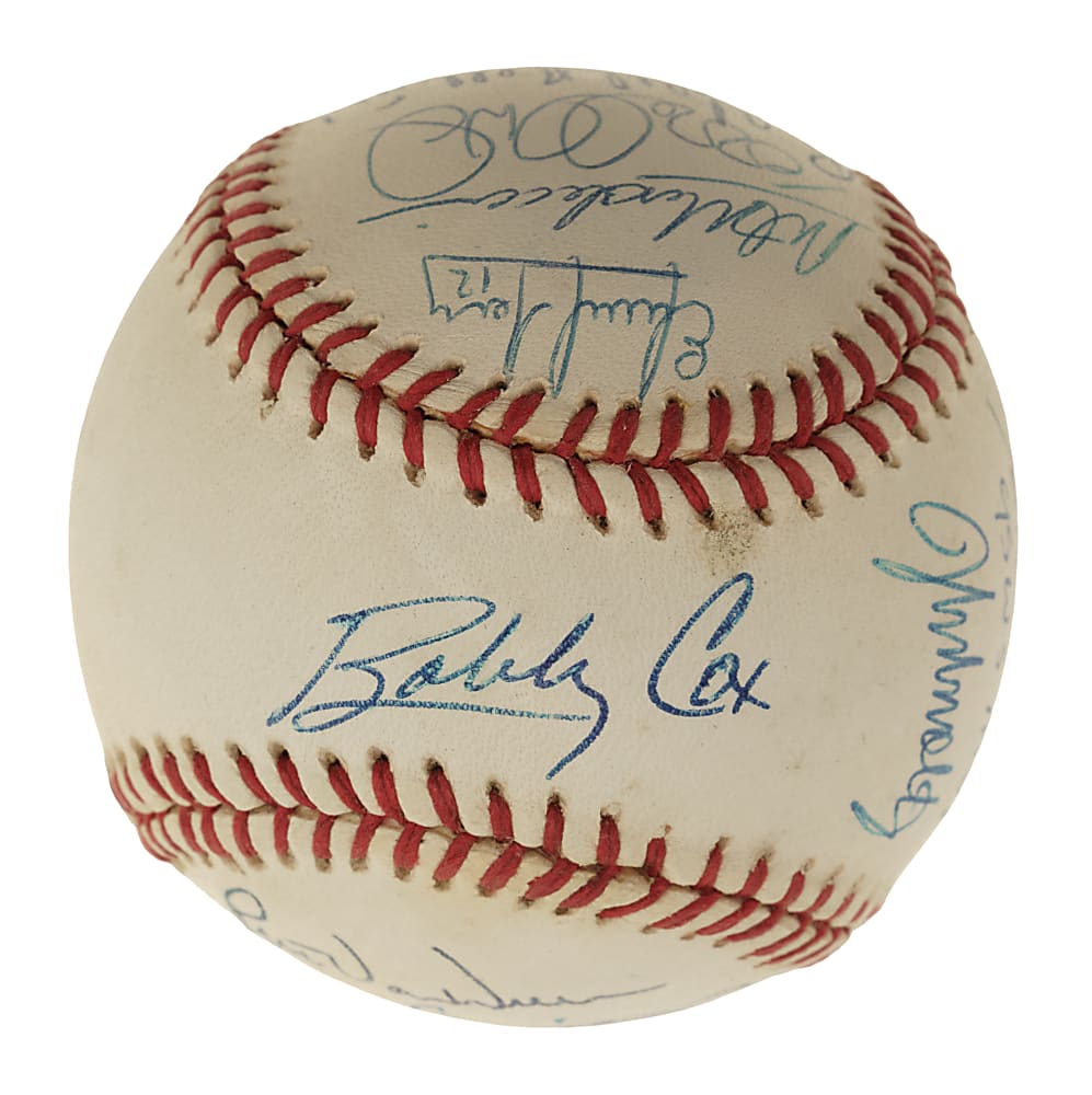 1995 Atlanta Braves World Champions Multi-Signed Baseball with Bobby Cox, Tom Glavine, and John Smoltz