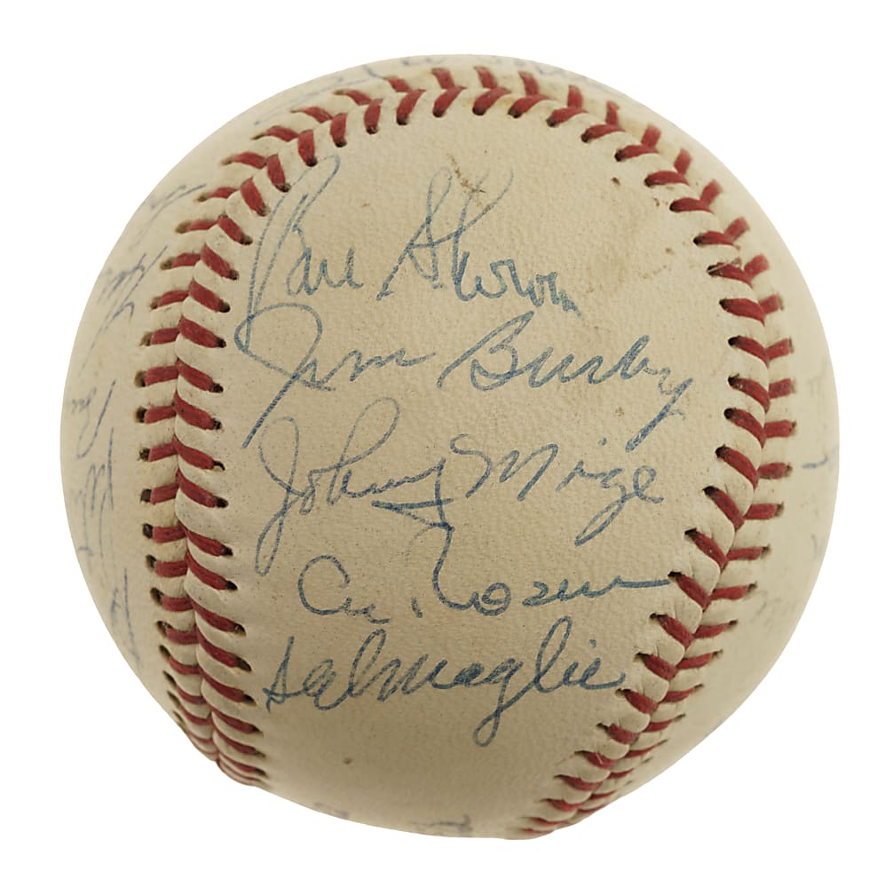 Hall of Fame and Star Multi-Signed Baseball with Mickey Mantle, Stan Musial, and Pee Wee Reese - Beckett
