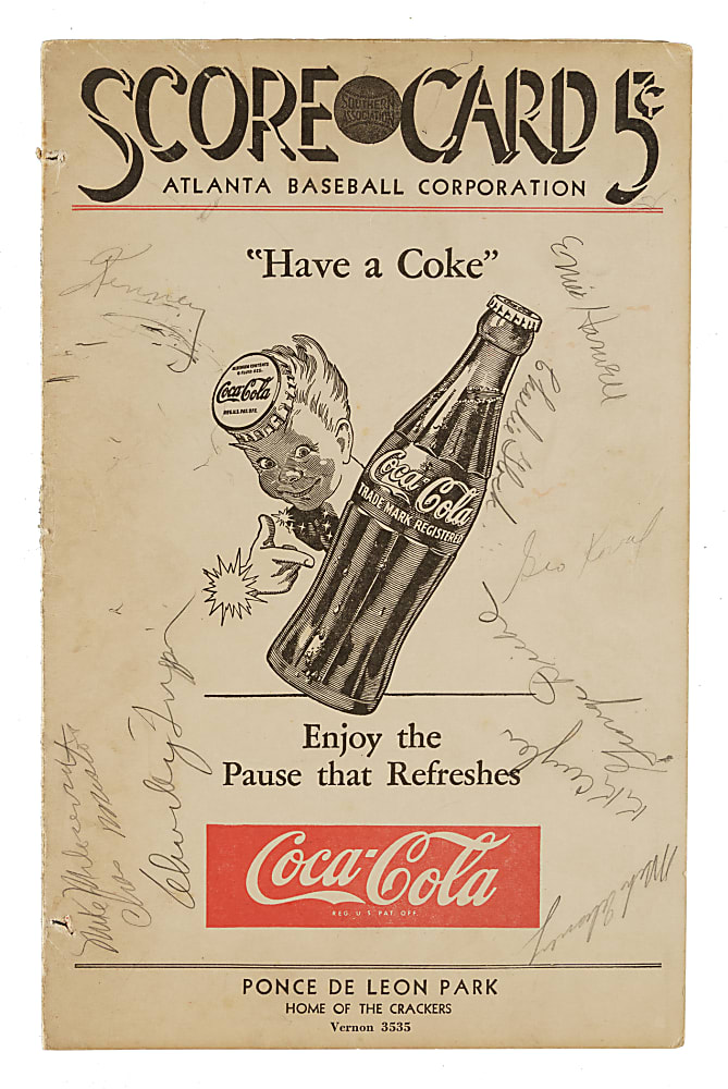 1947 Atlanta Crackers Team-Signed Scorecard with Kiki Cuyler, Charley Trippi, and Ernie Harwell - JSA