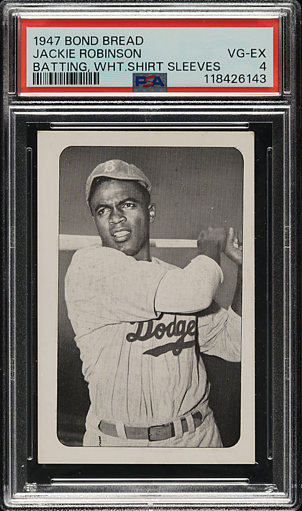 Circa 1947 Bond Bread Jackie Robinson Bat Follow, White Sleeves PSA VG-EX 4