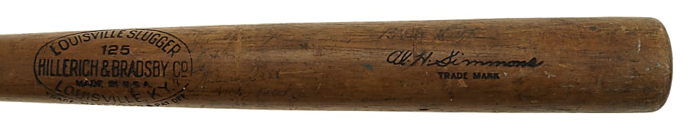 1930 Al Simmons Philadelphia Athletics Game-Used Bat Signed by Babe Ruth, Lou Gehrig, and Jimmie Foxx PSA/DNA GU 8.5