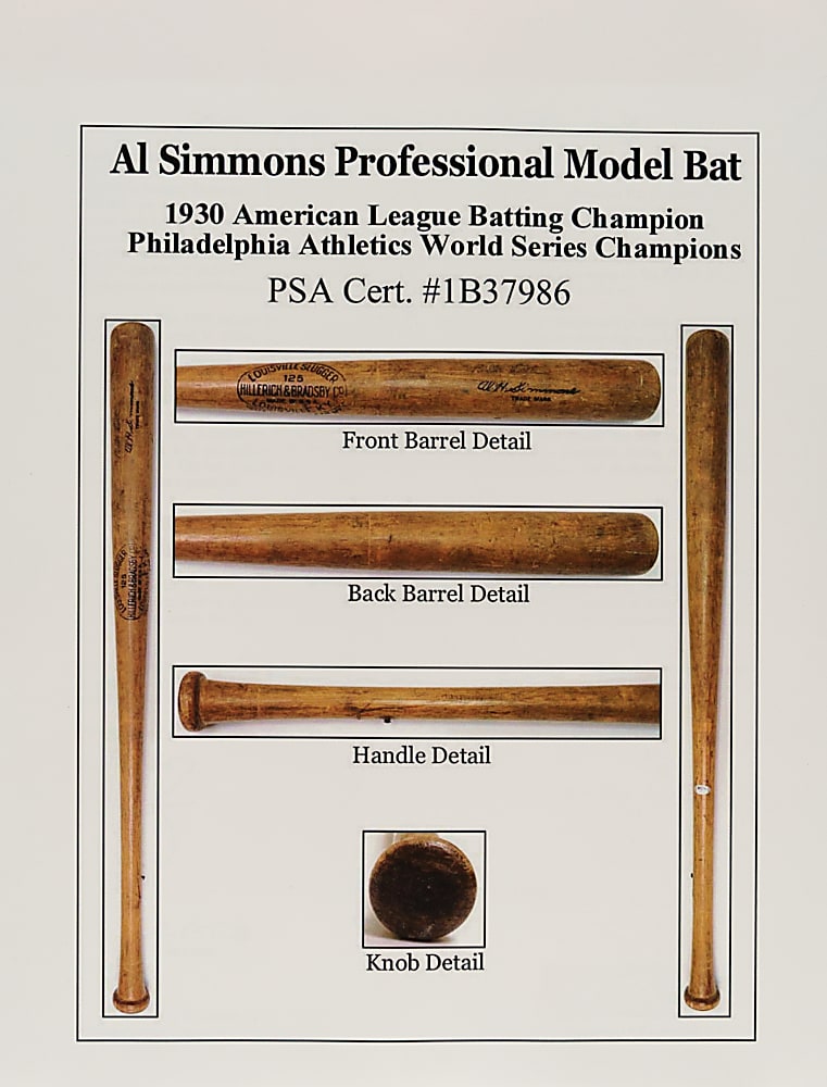 1930 Al Simmons Philadelphia Athletics Game-Used Bat Signed by Babe Ruth, Lou Gehrig, and Jimmie Foxx PSA/DNA GU 8.5