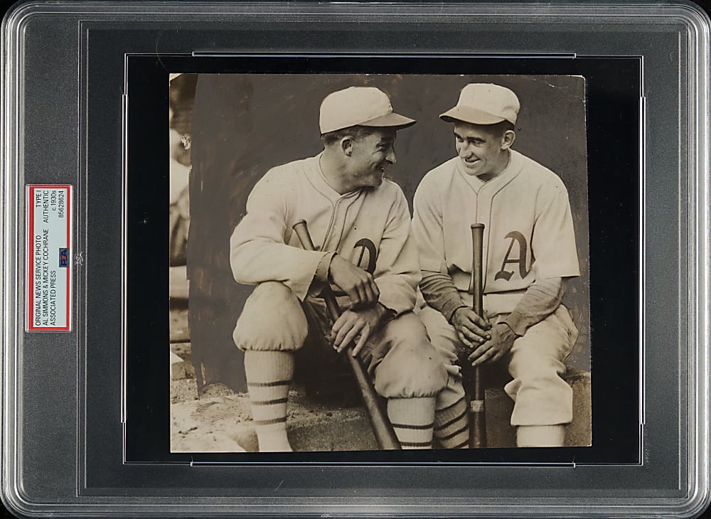 Circa 1930s Al Simmons and Mickey Cochrane Original Associated Press Photograph PSA/DNA Type I
