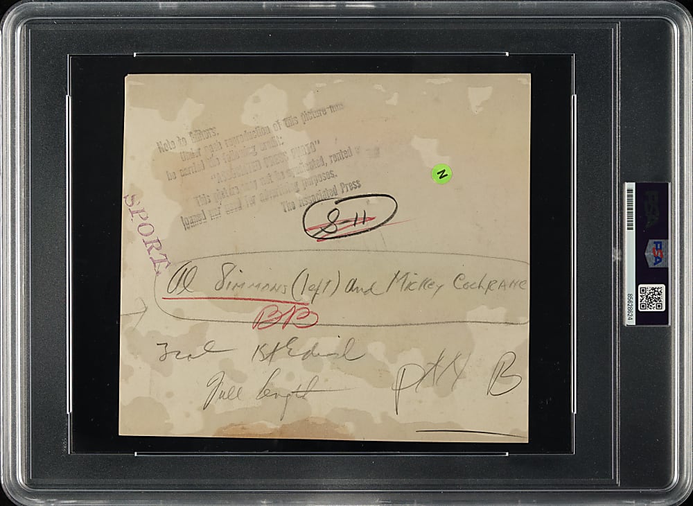 Circa 1930s Al Simmons and Mickey Cochrane Original Associated Press Photograph PSA/DNA Type I