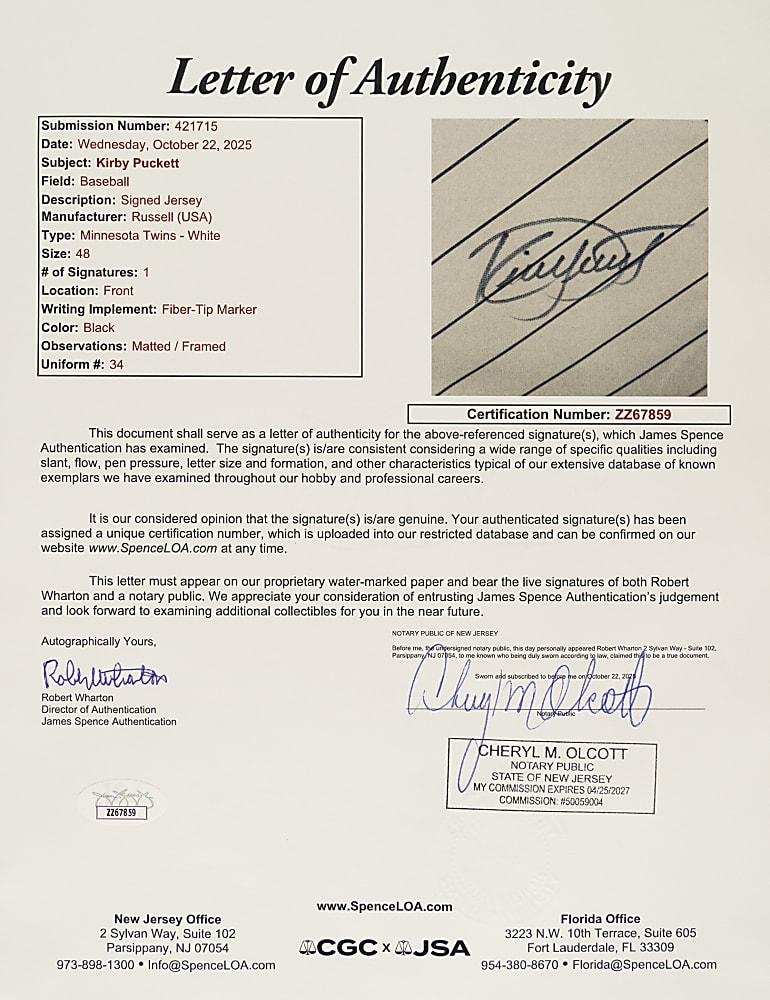 Kirby Puckett Signed Minnesota Twins Jersey - JSA