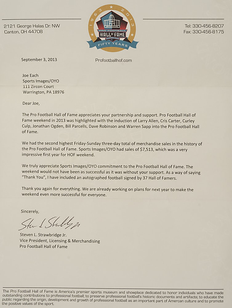 2013 Pro Football Hall of Fame Multi-Signed Football with Namath, Sayers, and Ditka