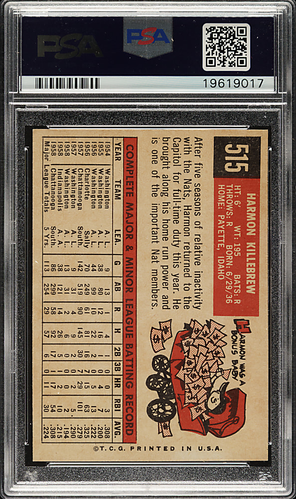 1959 Topps #515 Harmon Killebrew PSA MINT 9 - Highest Graded!