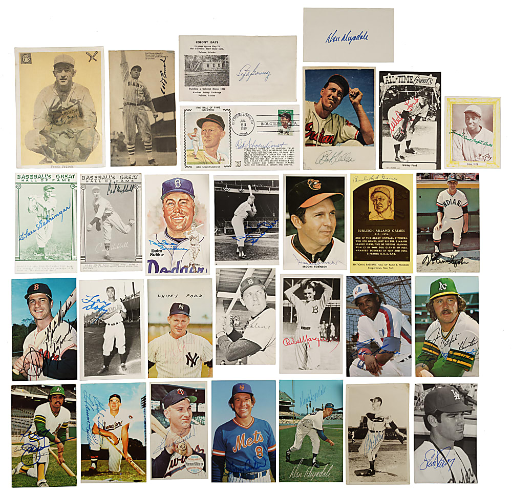 Hall of Famers and Stars Signed Postcard and Photograph Collection (73) Including Mantle, Mays, Stengel, and Wheat