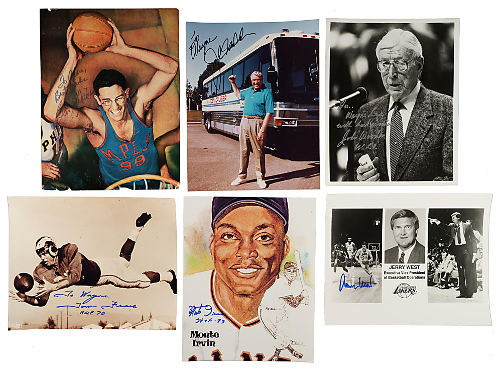 Football, Basketball, Golf, and Hockey Signed Postcard, Index Card, and Photograph Collection (76) Including Mikan, A. Palmer, and Unitas