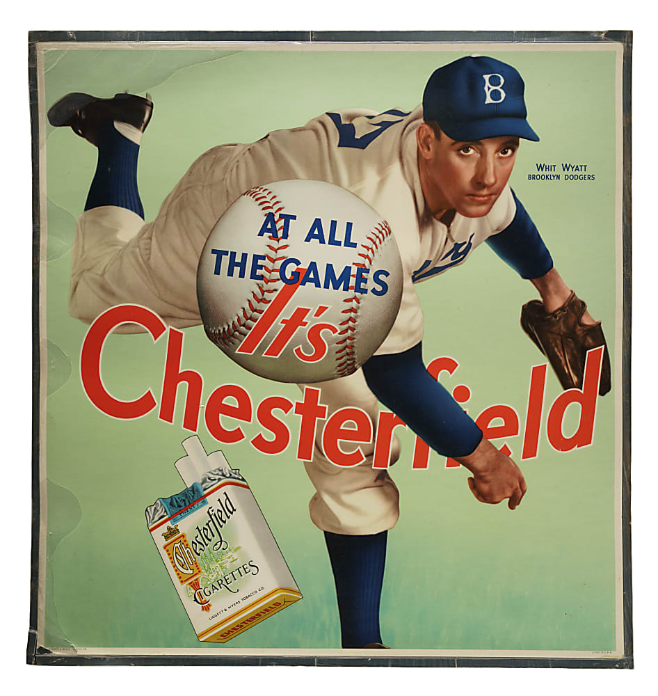 Circa 1941 Whit Wyatt Brooklyn Dodgers Chesterfield Advertising Sign (Laminated)