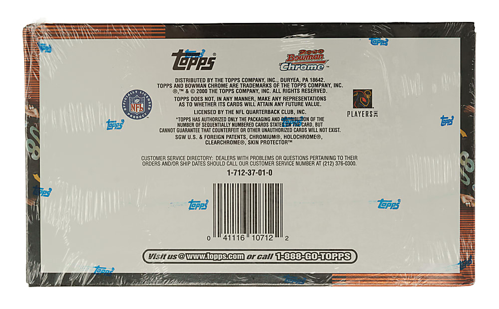 2000 Bowman Chrome Football Factory-Sealed Unopened Hobby Box (24 Packs) - Tom Brady Rookie Year