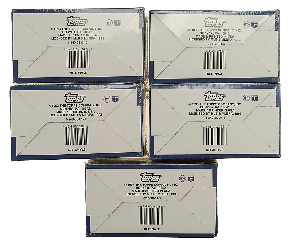 1993 Bowman Factory-Sealed Unopened Jumbo Box Collection (5 Boxes, 100 Packs)