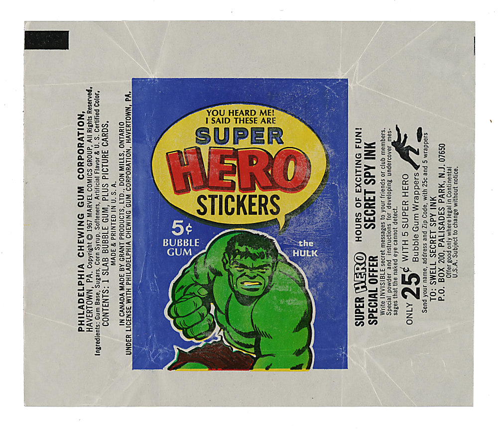 1967 Philadelphia Gum "Marvel Super Hero Stickers" Complete Set (55) Plus Wrapper