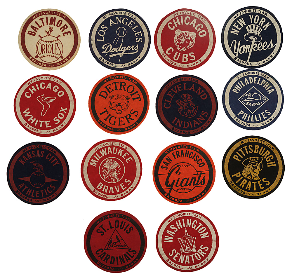 1958 and 1959 Topps/Bazooka Team Felt Emblems and Pennants Complete Set Pair (2 Sets, 32 Felts) Plus Felt Emblems Insert Card