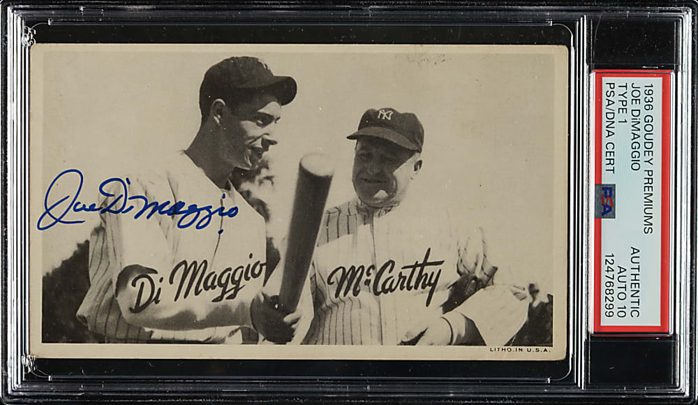 1936 R314 Goudey "Wide Pen" Premium Joe DiMaggio and Joe McCarthy - Signed by DiMaggio PSA/DNA GEM MINT 10