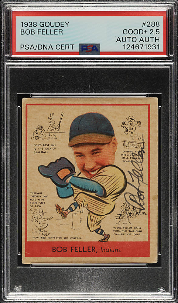 Signed 1938 R323 Goudey "Heads-Up" #288 Bob Feller PSA GOOD+ 2.5