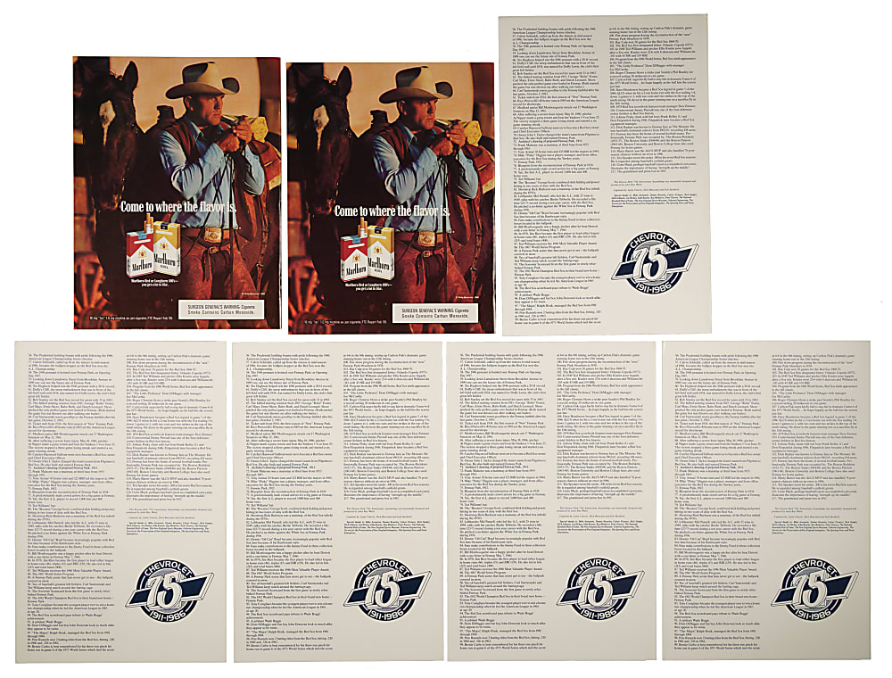 1987 Boston Red Sox 75th Anniversary Signed Program and Tri-Fold Poster Collection (7) Including Ted Williams, Carl Yastrzemski, and Roger Clemens