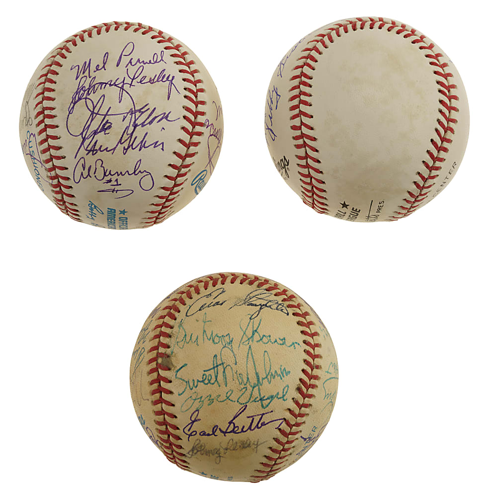 Hall of Fame and Stars Multi-Signed Baseball Trio with Ted Williams, Warren Spahn, and Minnie Minoso